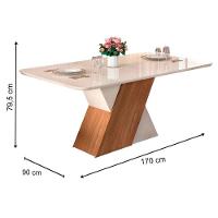 Sala de Jantar Completa Rubi Tampo Madeirado c/ Vidro Curvo 170x90cm e 6 Cadeiras Jade Cedro/Off White/Off White - Suede Moca - DJ Móveis - 3