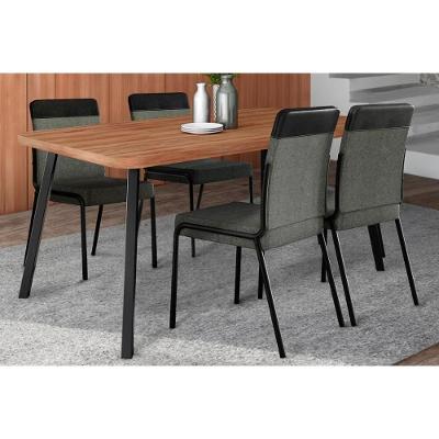 Sala de Jantar Completa Stellar 1597 Aço c/ Tampo Madeirado 160x90cm e 4 Cadeiras Duo Preto/Nogal - Preto/Grafite - Preto - Carraro