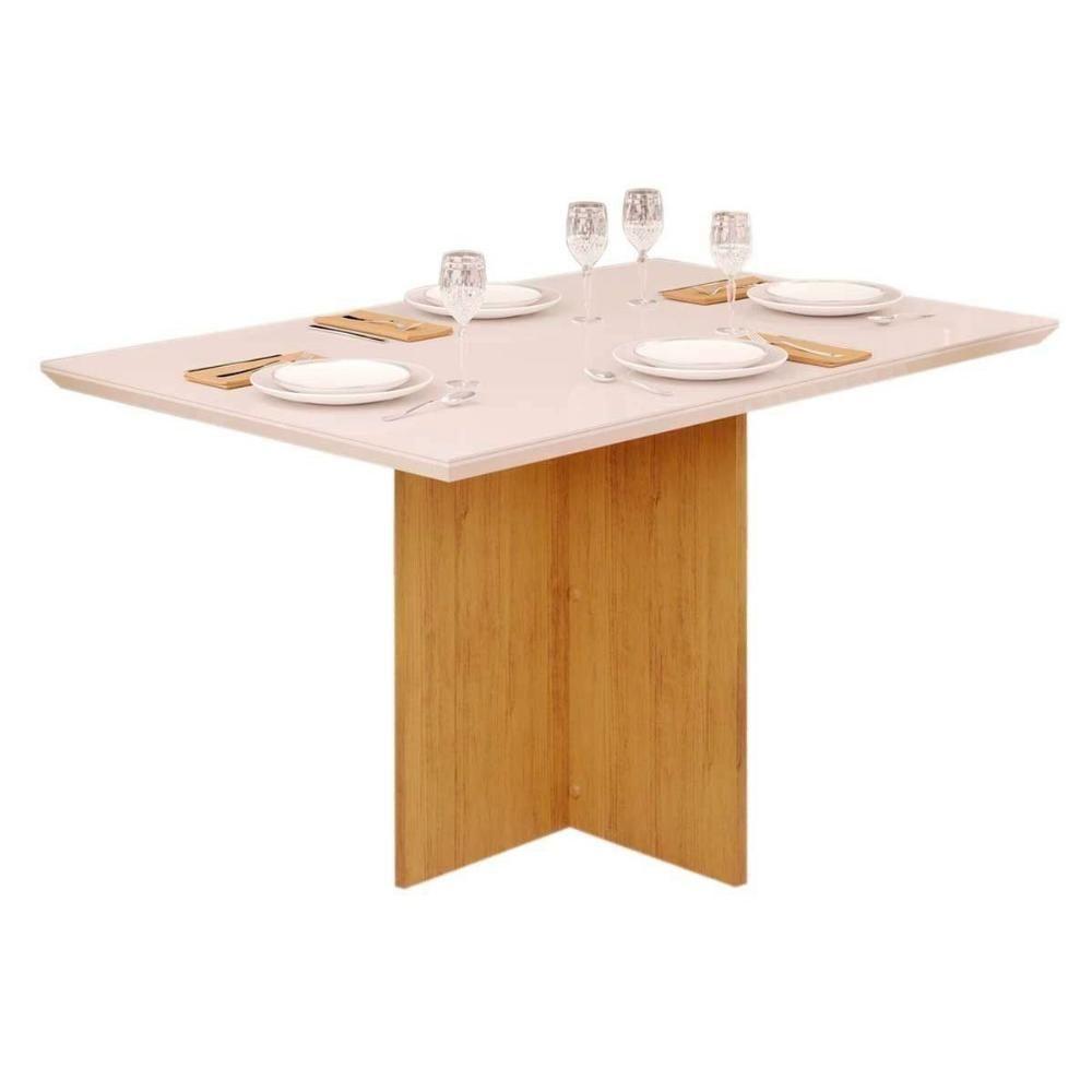 Sala de Jantar Completa Hera Tampo Madeirado c/ Vidro Reto 120x90cm e 4 Cadeiras Lia Cedro/Off White - Suede Kraft - DJ Móveis - 7