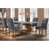 Sala de Jantar Completa Alvorada Tampo Madeirado c/ Vidro Canto Reto 180x90cm e 6 Cadeiras Imperatriz Imbuia/Off White - Veludo Grafite - Rufato - 1