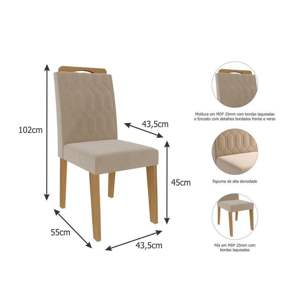 Sala de Jantar Completa Adele Madeira Maciça Tampo Madeirado c/ Vidro 130x80cm e 4 Cadeiras Paola Nature-Madeirado/Suede Nude Bege - Cimol - 2