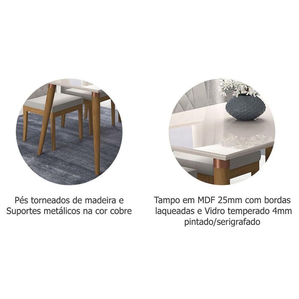 Sala de Jantar Completa Adele Madeira Maciça Tampo Madeirado c/ Vidro 130x80cm e 4 Cadeiras Paola Nature-Madeirado/Suede Nude Bege - Cimol - 4