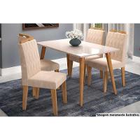 Sala de Jantar Completa Adele Madeira Maciça Tampo Madeirado c/ Vidro 130x80cm e 4 Cadeiras Paola Nature-Madeirado/Suede Nude Bege - Cimol - 1