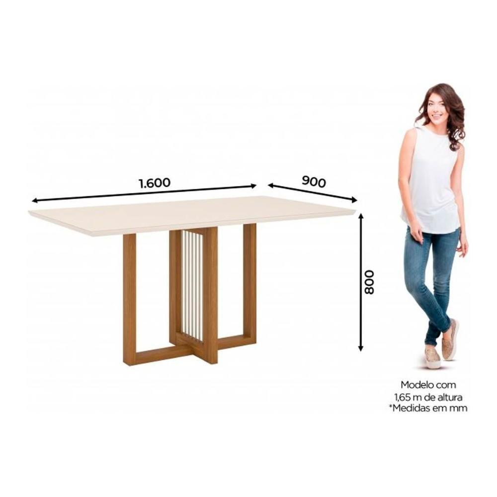 Sala de Jantar Completa Natalí c/ Tampo Madeirado c/ Vidro Curvo 160x80cm e 6 Cadeiras Milla Nature/Suede Light Linho - Henn - 2