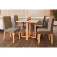 Sala de Jantar Completa Flora c/ Tampo Madeirado c/ Vidro 95x95cm e 4 Cadeiras Clarice Savana/Nature/Suede Capuccino - Cimol - 1