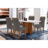 Sala de Jantar Completa Berlim c/ Tampo Madeirado c/ Vidro Canto Curvo 120x80cm e 4 Cadeiras Imperatriz Imbuia/Off White - Suede Grafite - Rufato - 1