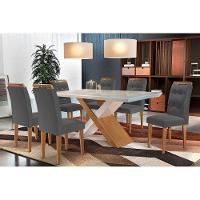 Sala de Jantar Completa Imperatriz Tampo Madeirado c/ Vidro Canto Reto 180x90cm e 6 Cadeiras Imperatriz Imbuia/Grafite - Rufato - 1