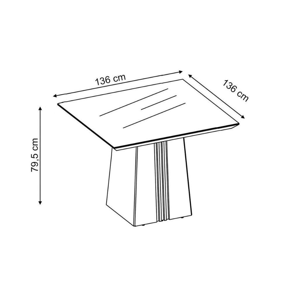 Sala de Jantar Completa Itália Tampo Madeirado c/ Vidro Curvo 136x136cm e 8 Cadeiras Ondina Cedro/Off White - Linho Neve - DJ Móveis - 4
