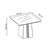 Sala de Jantar Completa Itália Tampo Madeirado c/ Vidro Curvo 136x136cm e 8 Cadeiras Ondina Cedro/Off White - Linho Neve - DJ Móveis