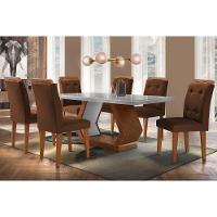 Sala de Jantar Completa Alvorada Tampo Madeirado c/ Vidro Canto Reto 180x90cm e 6 Cadeiras Imperatriz Imbuia/Off White - Veludo Marrom - Rufato - 1