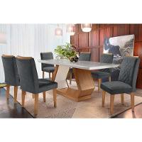 Sala de Jantar Completa Alvorada Tampo Madeirado c/ Vidro Canto Reto 180x90cm e 6 Cadeiras Jade Imbuia/Off White - Linho Grafite - Rufato - 1