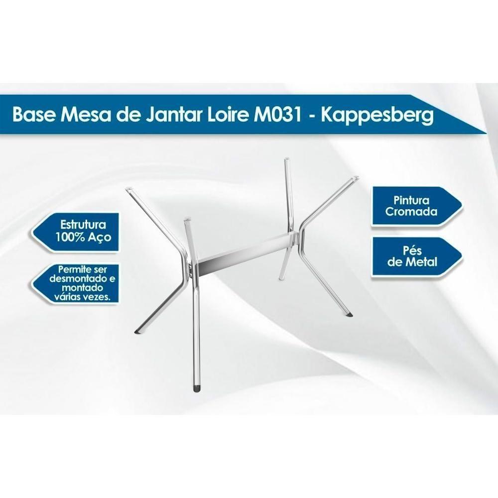 Sala de Jantar Completa Loire Tampo Madeirado c/ Vidro 80x120cm e 4 Cadeiras Florença Cromado/Off White/Vidro Off White - Preto - Kappesberg - 2