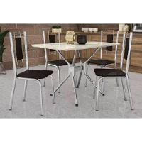 Sala de Jantar Completa Loire Tampo Madeirado c/ Vidro 80x120cm e 4 Cadeiras Florença Cromado/Off White/Vidro Off White - Preto - Kappesberg - 1