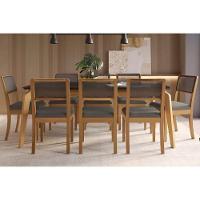 Sala de Jantar Completa Petra Tampo Madeirado c/ Vidro 100x200cm e 8 Cadeiras Lola Carvalho/Preto fosco/Vidro preto - Linho Cinza - Kappesberg - 1