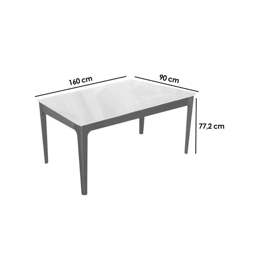 Sala de Jantar Completa Mira Tampo Madeirado c/ Vidro 90x160cm e 6 Cadeiras Alice Carvalho/Off White/Vidro Off White - Linho Beg - Kappesberg - 2