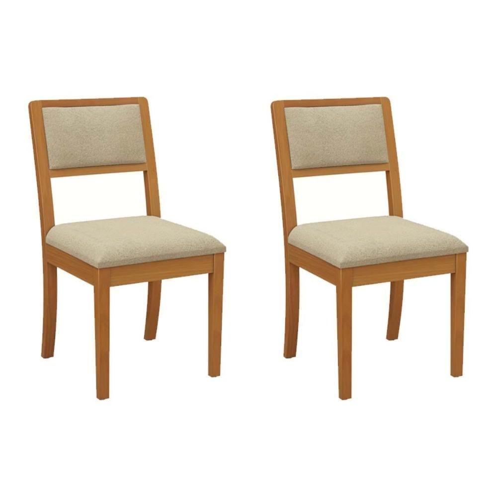 Sala de Jantar Completa Mira Tampo Madeirado c/ Vidro 90x160cm e 6 Cadeiras Alice Carvalho/Off White/Vidro Off White - Linho Beg - Kappesberg - 6