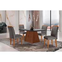 Sala De Jantar Completa Luna C- Tampo Madeirado Vidro Canto Curvo 120x80cm E 4 Cadeiras Londrina Imbuia-grafite - Linho Grafite - Rufato - 1