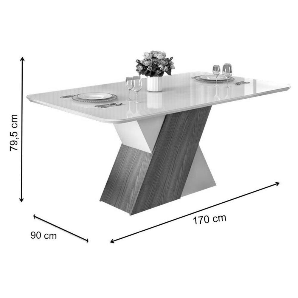 Sala de Jantar Completa Rubi Tampo Madeirado c/ Vidro Canto Reto 170x90cm e 6 Cadeiras Zoe Freijo/Off White/Off White - Suede Creme - DJ Móveis - 2