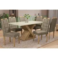 Sala de Jantar Completa Graviola Tampo Madeirado c/ Vidro 90x160cm e 6 Cadeiras 2CAD150 Freijo/Off White/Vidro Off White - Eucalipto/V - Kappesberg - 1