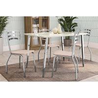 Sala de Jantar Completa Iguaçu Tampo Madeirado c/ Vidro 80x120cm e 4 Cadeiras Portugal Cromado/Off White/Vidro Off White - Nude - Kappesberg - 1