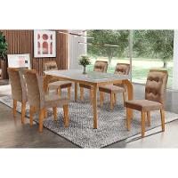 Sala de Jantar Completa Londrina c/ Tampo Madeirado Vidro Canto Reto 180x90cm e 6 cadeiras Imperatriz Imbuia - Veludo Capuccino - Rufato - 1