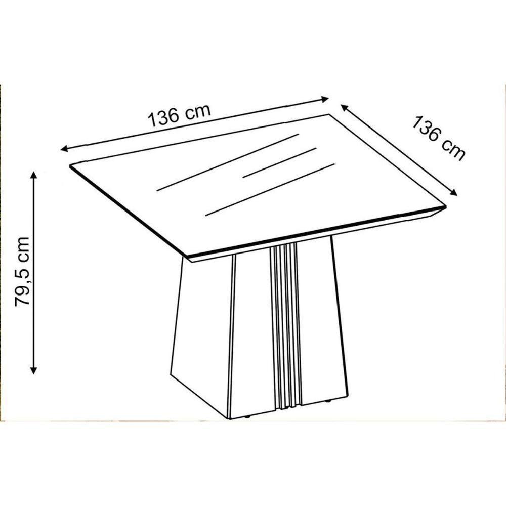 Sala de Jantar Completa Itália Tampo Madeirado c/ Vidro Curvo 136x136cm e 8 Cadeiras Zoe Cedro/Off White - Suede Creme - DJ Móveis - 2