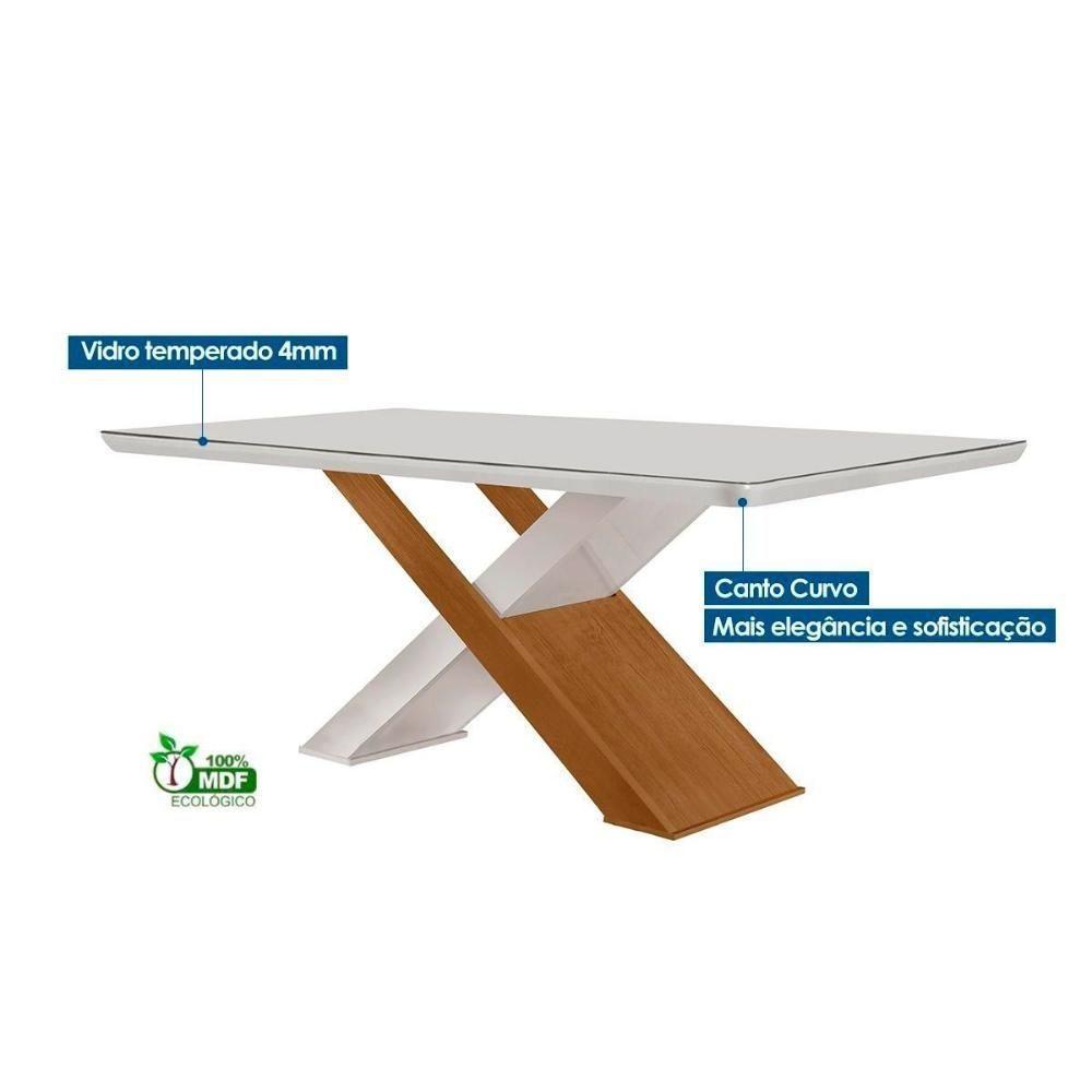 Sala de Jantar Completa Imperatriz Tampo Madeirado c/ Vidro Canto Curvo 180x90 e 6 Cadeiras Jade Imbuia/Off White - Suede Capuccino - Rufato - 3