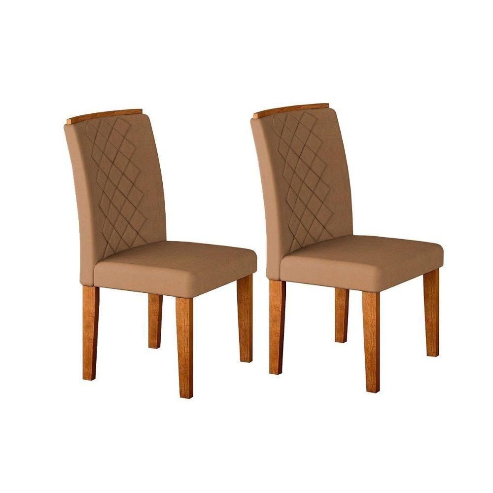 Sala de Jantar Completa Imperatriz Tampo Madeirado c/ Vidro Canto Curvo 180x90 e 6 Cadeiras Jade Imbuia/Off White - Suede Capuccino - Rufato - 6