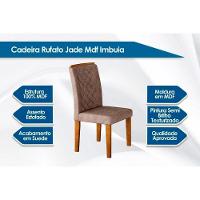 Sala de Jantar Completa Imperatriz Tampo Madeirado c/ Vidro Canto Curvo 180x90 e 6 Cadeiras Jade Imbuia/Off White - Suede Capuccino - Rufato