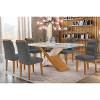 Sala de Jantar Completa Imperatriz Tampo Madeirado c/ Vidro Curvo 180x90 e 6 Cadeiras Imperatriz Imbuia/Off White - Suede Grafite - Rufato - 1