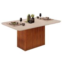 Sala de Jantar Completa Canes Tampo Madeirado c/ Vidro Curvo 170x90cm e 6 Cadeiras Lia Freijo/Off White - Suede Kraft - DJ Móveis - 6