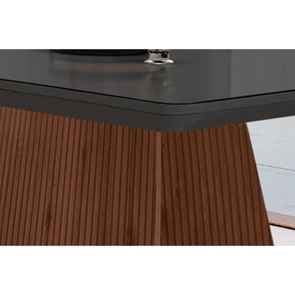 Sala de Jantar Completa Luna c/ Tampo Madeirado c/ Vidro Canto Curvo 120x80cm e 4 cadeiras Jade Imbuia/Off White - Linho Grafite - Rufato - 7