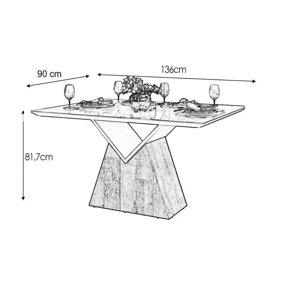 Sala de Jantar Completa Argo Tampo Madeirado c/ Vidro Curvo 136x90cm e 6 Cadeiras Zoe Freijo/Off White - Suede Creme - DJ Móveis - 3