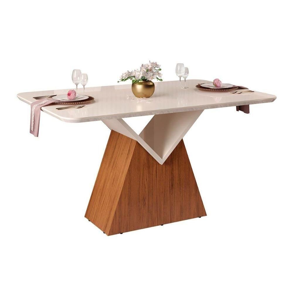 Sala de Jantar Completa Argo Tampo Madeirado c/ Vidro Curvo 136x90cm e 6 Cadeiras Zoe Freijo/Off White - Suede Creme - DJ Móveis - 5