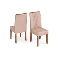 Sala de Jantar Completa Argo Tampo Madeirado c/ Vidro Curvo 136x90cm e 6 Cadeiras Zoe Freijo/Off White - Suede Creme - DJ Móveis