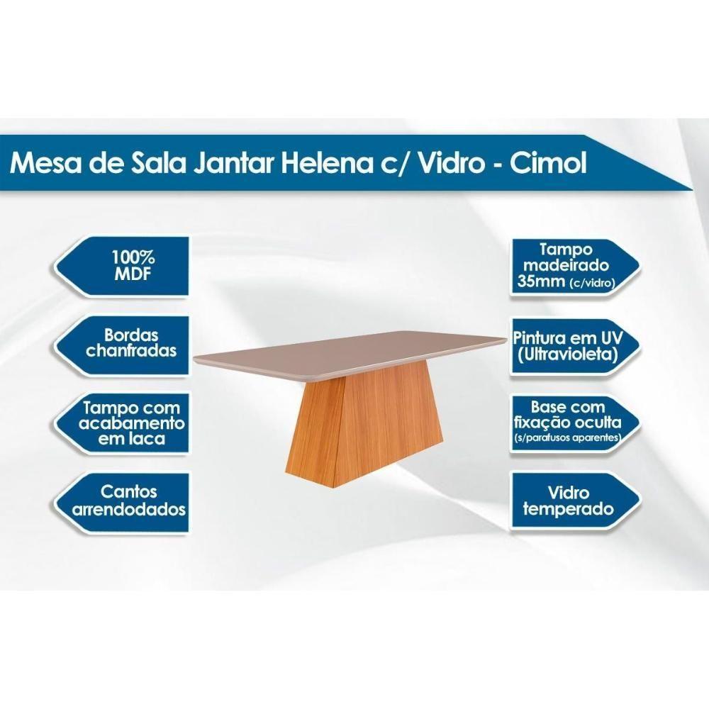 Sala de Jantar Completa Helena c/ Tampo Madeirado c/ Vidro 210x100cm e 6 Cadeiras Juliana Madeirado/Suede Joli Capuccino - Cimol - 3