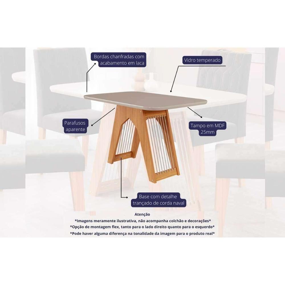 Sala de Jantar Completa Carol Tampo Madeirado c/ Vidro 130x80cm e 4 Cadeiras Fernanda Nature-Madeirado/Suede Nude Bege - Cimol - 4
