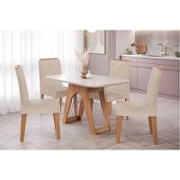 Sala de Jantar Completa Carol Tampo Madeirado c/ Vidro 130x80cm e 4 Cadeiras Fernanda Nature-Madeirado/Suede Nude Bege - Cimol - 1