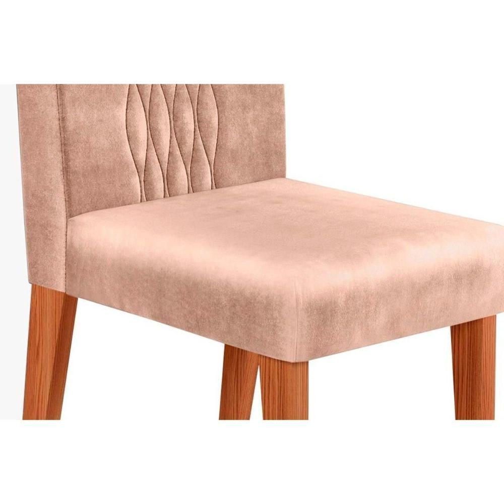 Sala de Jantar Completa Dulce Tampo Madeirado c/ Vidro Reto 180x90cm e 6 Cadeiras Lia Freijo/Off White - Suede Kraft - DJ Móveis - 6