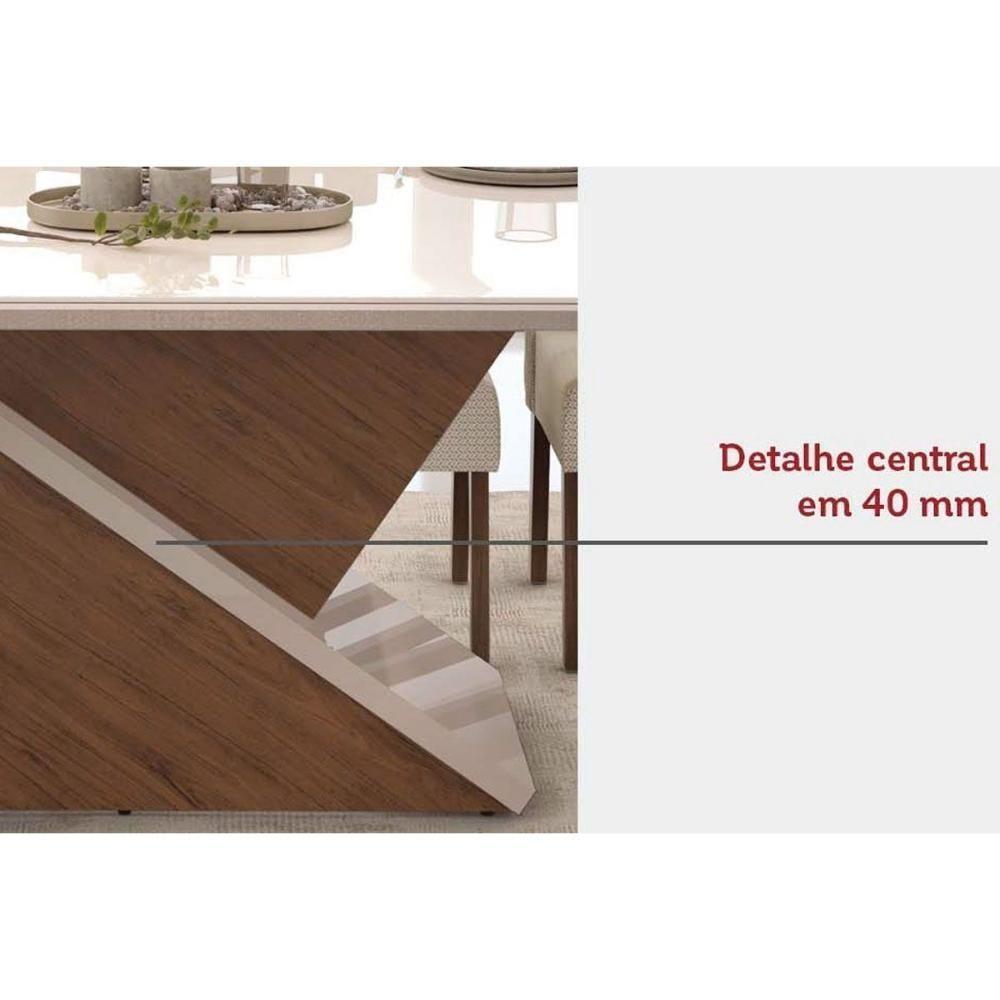 Sala de Jantar Completa Zafira Tampo Madeirado c/ Vidro Curvo 200x100cm e 8 Cadeiras Ondina Off White - Freijo/Suede Kraft - DJ Móveis - 4