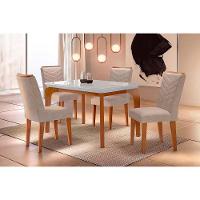 Sala de Jantar Completa Londrina Tampo Madeirado c/ Vidro Curvo 120x80cm e 4 Cadeiras Londrina Imbuia - Veludo Creme - Rufato - 1