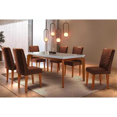 Sala de Jantar Completa Londrina c/ Tampo Madeirado Canto Reto 180x90cm e 6 cadeiras Londrina Imbuia - Veludo Marrom - Rufato