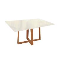 Mesa de Sala Jantar Elma Madeira Maciça c/Tampo Madeirado c/ Vidro 90x160cm Carvalho/Off White/Vidro Off White - Kappesberg - 1