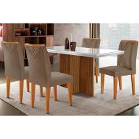 Sala de Jantar Completa Berlim c/ Tampo Madeirado Vidro Canto Curvo 120x80cm e 4 Cadeiras Amsterdã Imbuia/Off White - Suede Capuccino - Rufato - 1