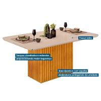 Sala de Jantar Completa Canes Tampo Madeirado c/ Vidro Curvo 170x90cm e 6 Cadeiras Bia Cedro/Off White - Linho Neve - DJ Móveis