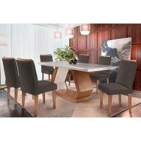 Sala de Jantar Completa Alvorada Tampo Madeirado c/ Vidro Canto Reto 180x90cm e 6 Cadeiras Jade Imbuia/Off White - Suede Grafite - Rufato - 1