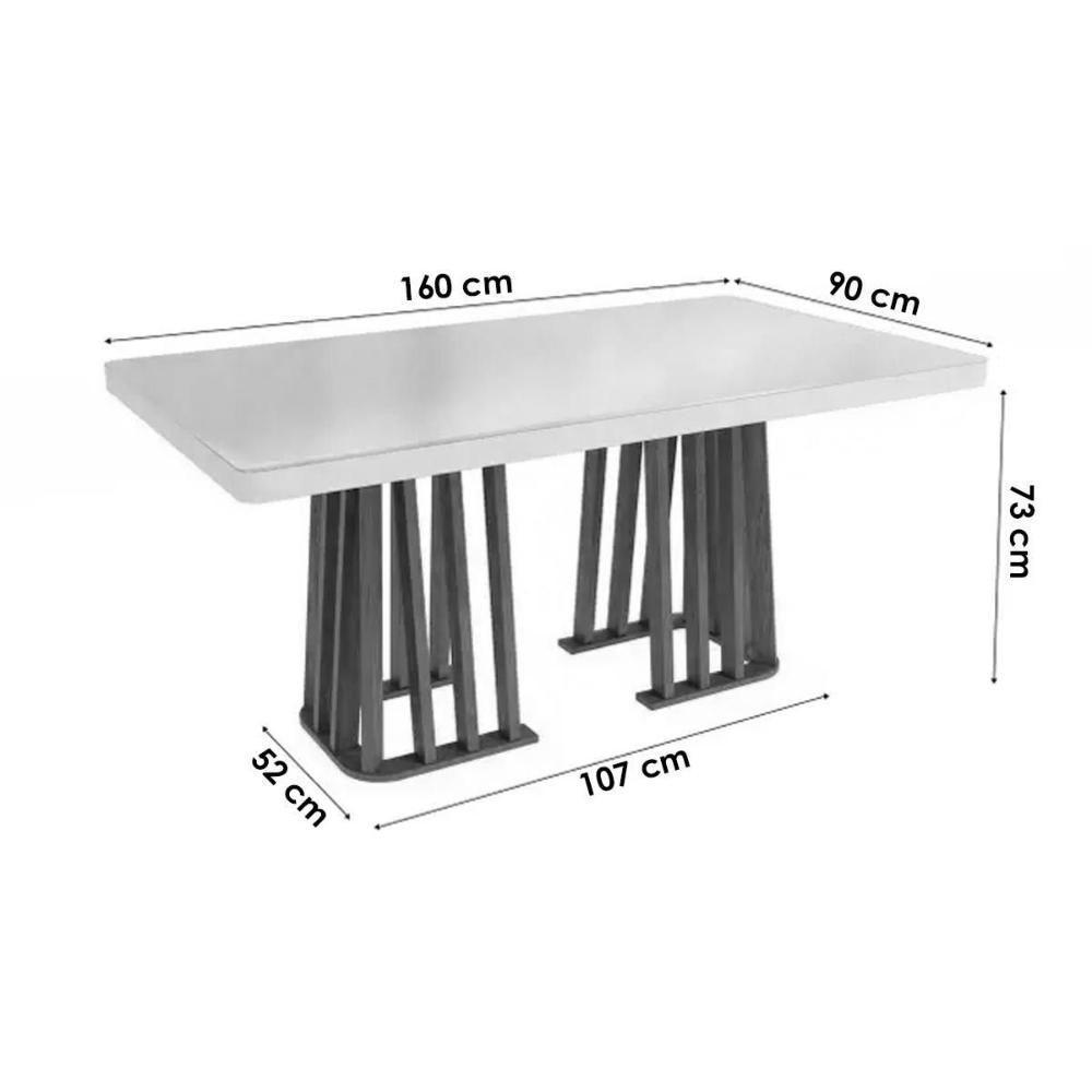 Sala de Jantar Completa Alteia Tampo Madeirado c/ Vidro 90x160cm e 6 Cadeiras 2CAD150 Nogueira/Off White/Vidro Off White - Eucalipto - Kappesberg - 2