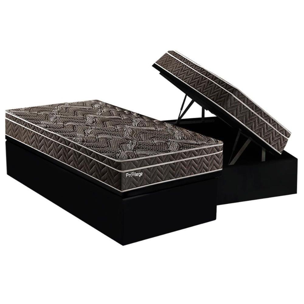 Cama Box Baú Solteiro: Colchão Molas MasterPocket Ensacadas Paropas   Previlege + Base CRC Suede Black(88x188) - 1