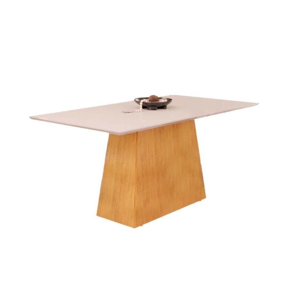Mesa de Sala Jantar Dulce Tampo Madeirado c/ Vidro Reto 180x90cm e 6 Cadeiras Zoe Cedro/Off White - Suede Creme - DJ Móveis - 4