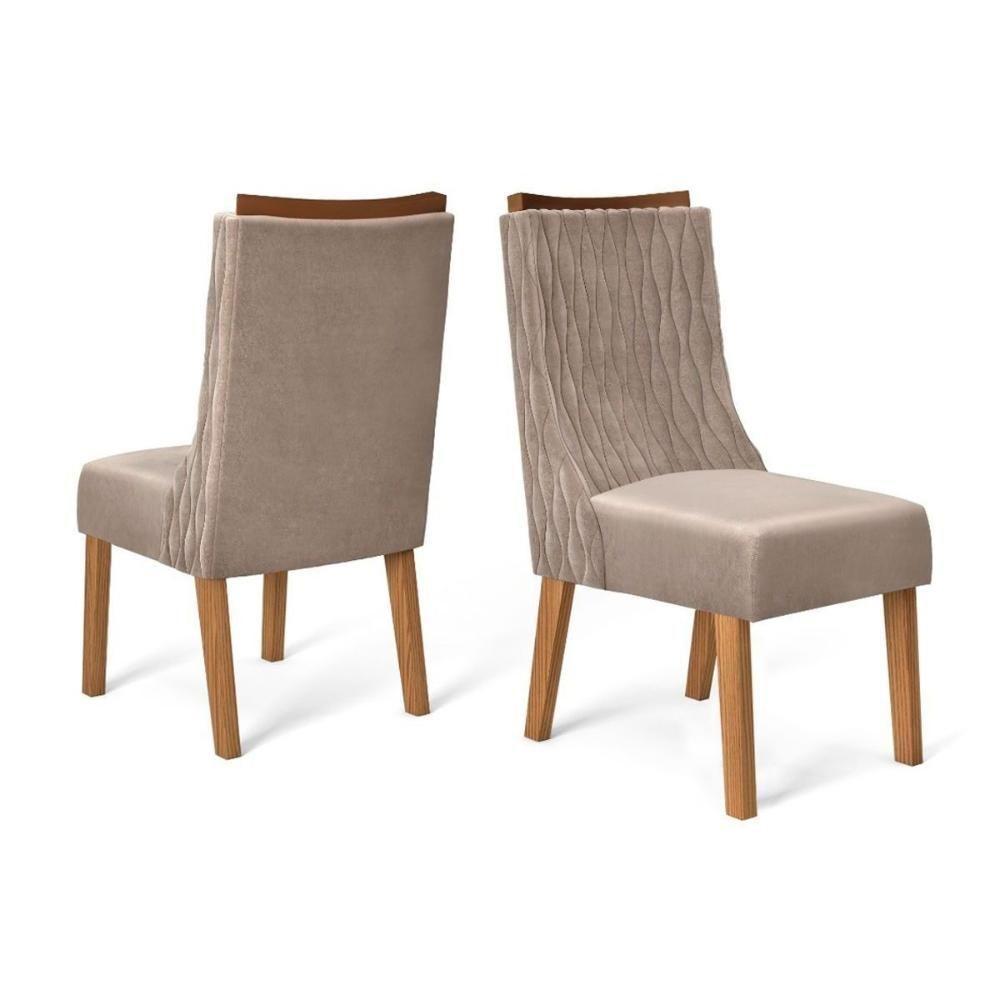 Sala de Jantar Completa Zafira Tampo Madeirado c/ Vidro Curvo 200x100cm e 8 Cadeiras Jade Cedro/Off White - Suede Lunar - DJ Móveis - 4